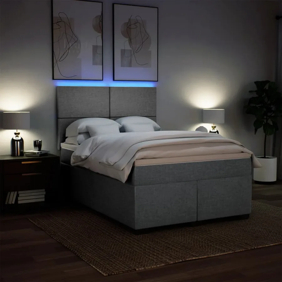 Sommier à lattes de lit avec matelas Gris clair 140x190cm Tissu - 4