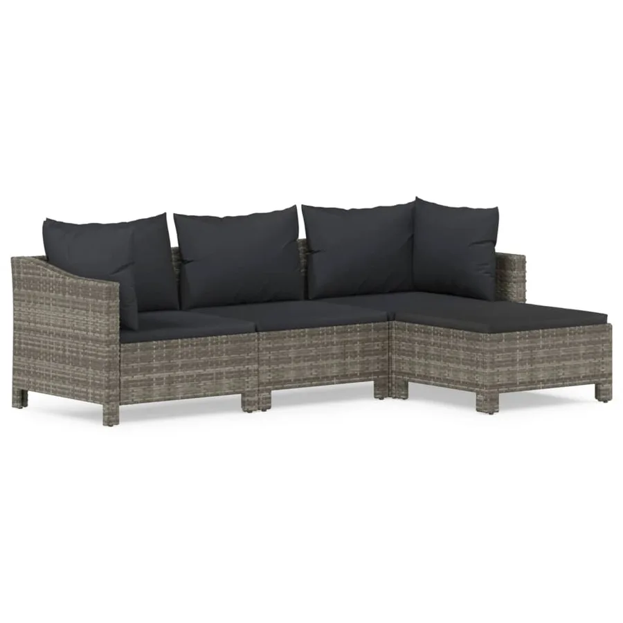 Salon de jardin 4 pcs avec coussins Gris Résine tressée - 2