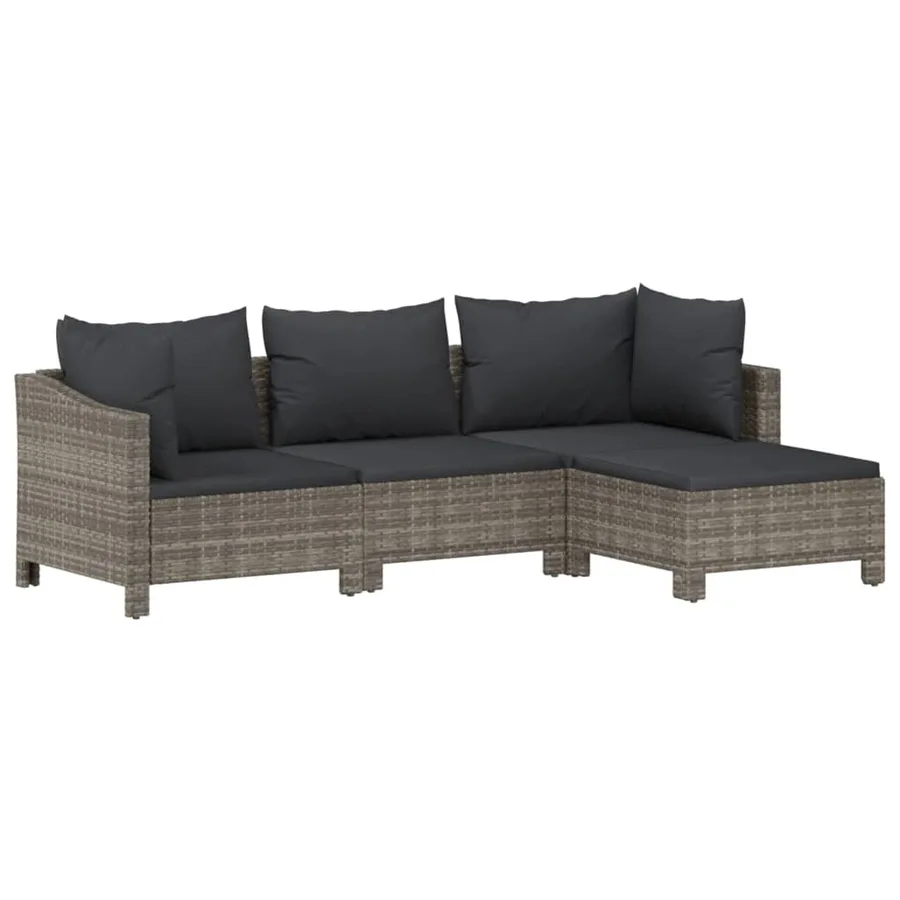 Salon de jardin 4 pcs avec coussins Gris Résine tressée - 3