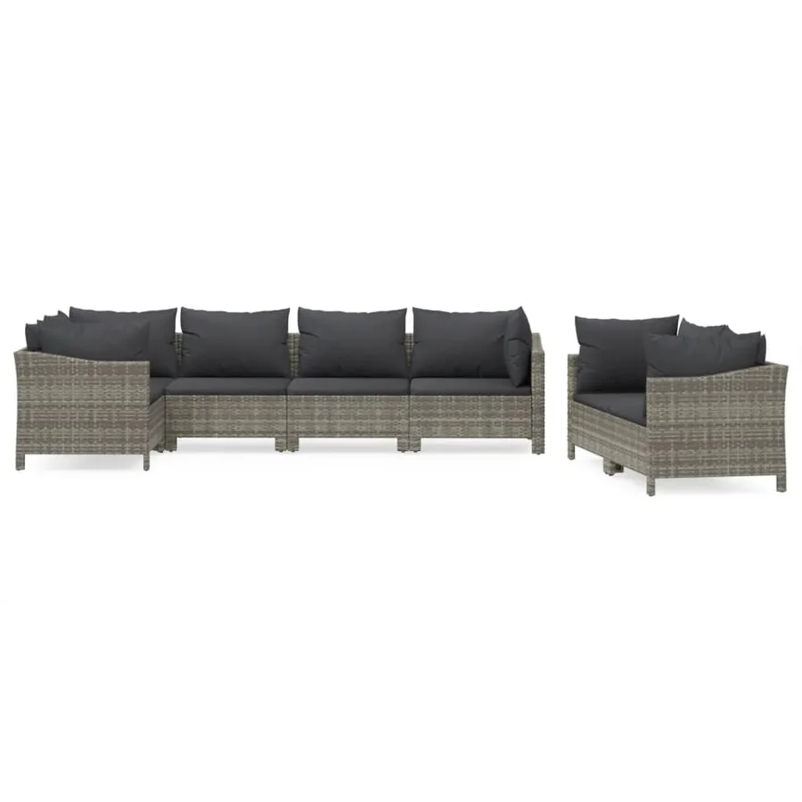 Salon de jardin 7 pcs avec coussins Gris Résine tressée - 2