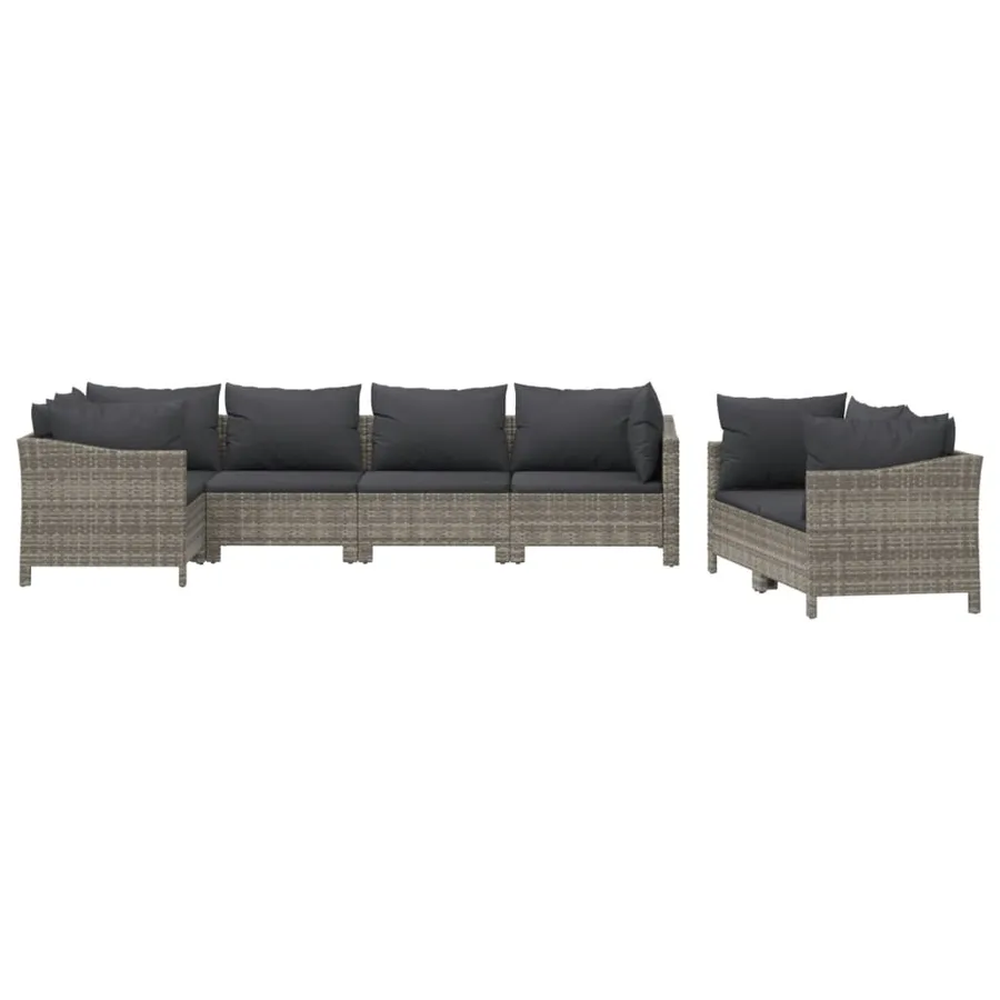 Salon de jardin 7 pcs avec coussins Gris Résine tressée - 3