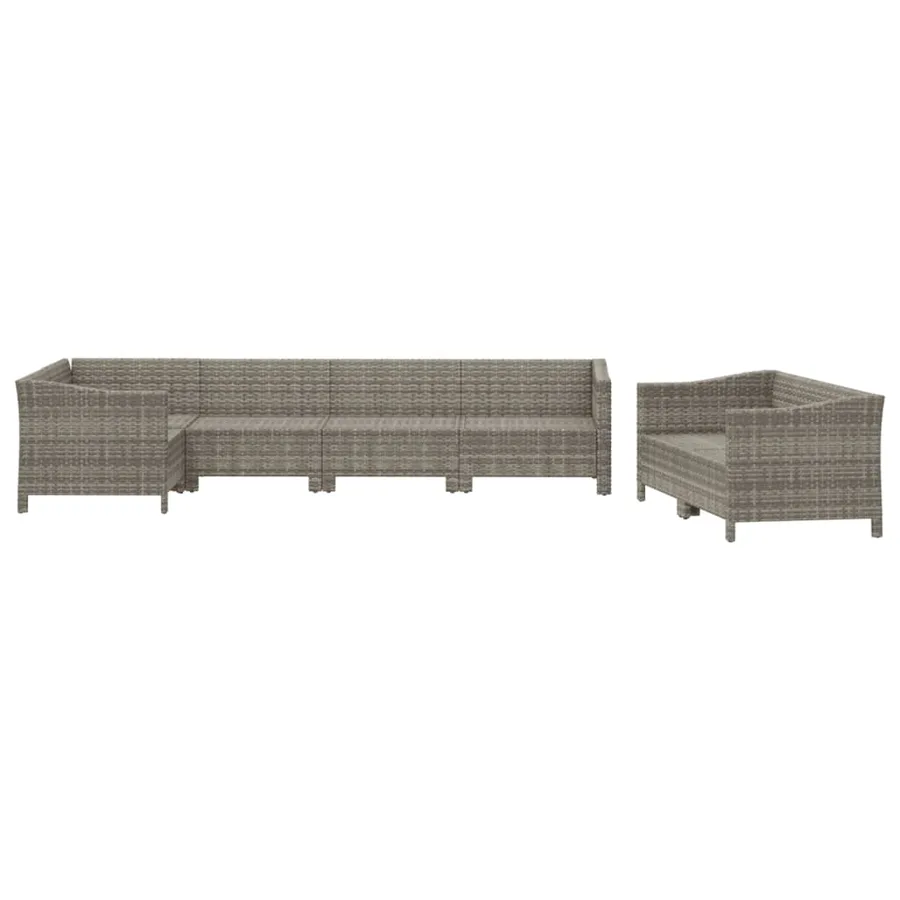 Salon de jardin 7 pcs avec coussins Gris Résine tressée - 4