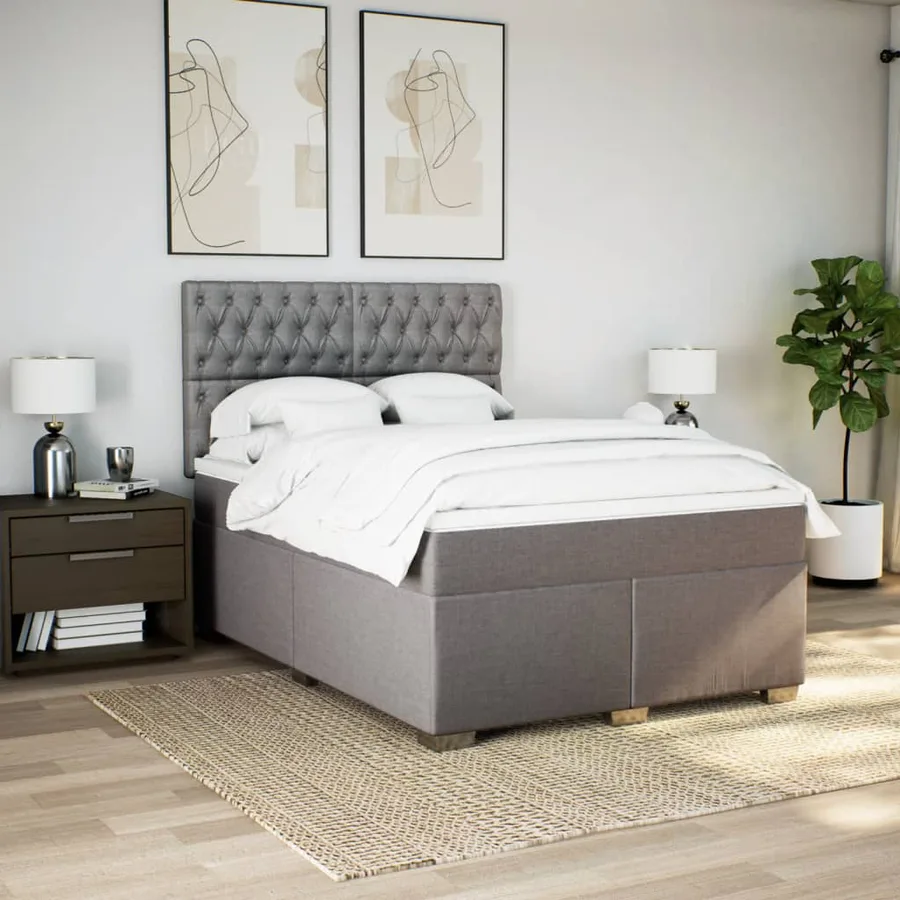 Sommier à lattes de lit avec matelas Taupe 140x190 cm Tissu - 3