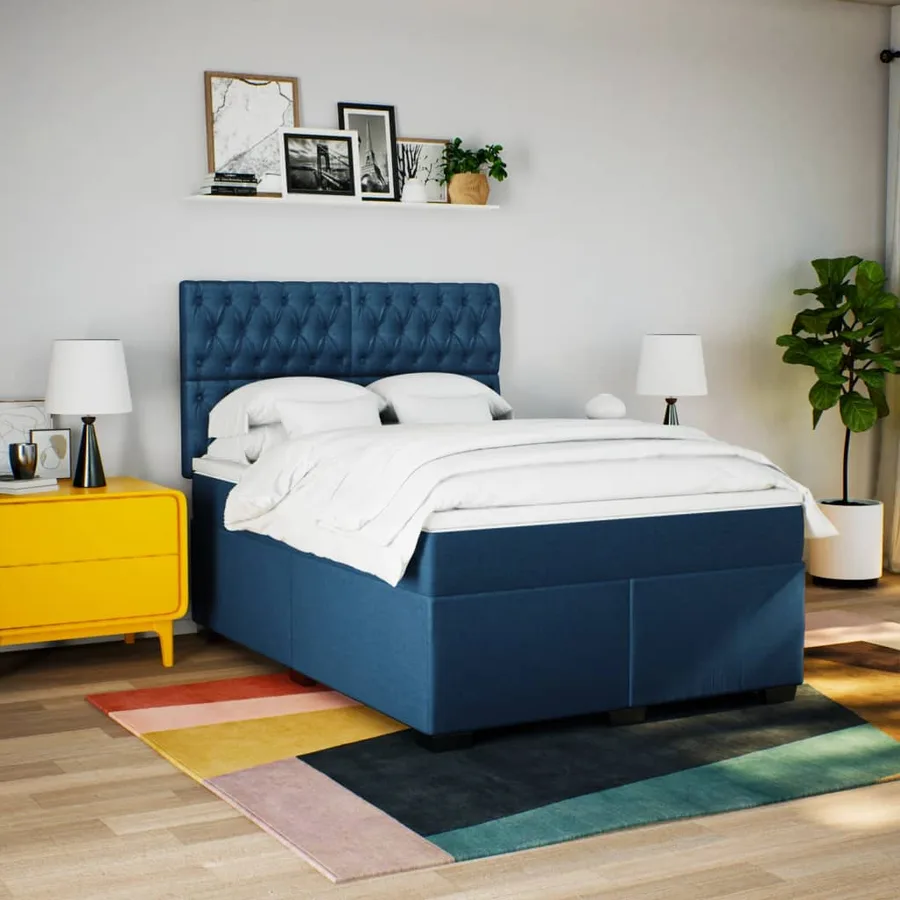 Sommier à lattes de lit avec matelas Bleu 140x190 cm Tissu - 3