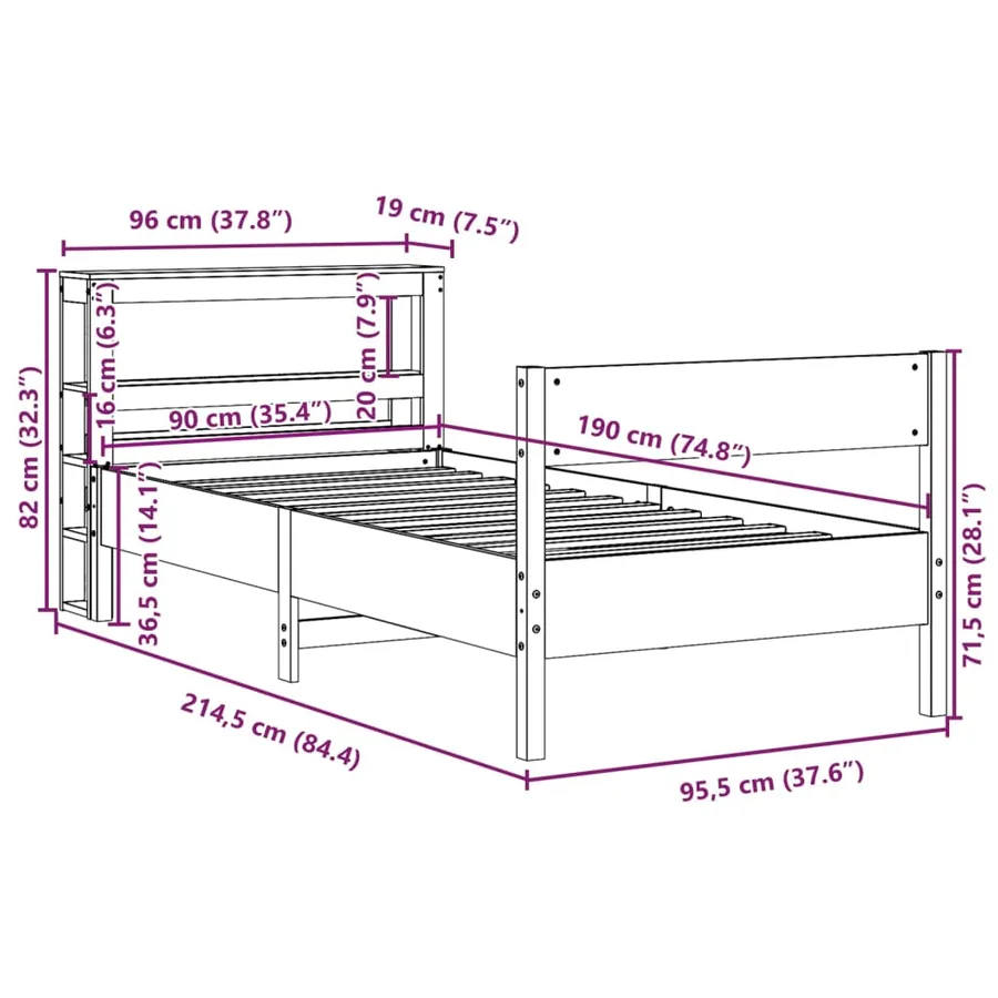 Cadre de lit sans matelas blanc 90x190 cm bois de pin massif - 12