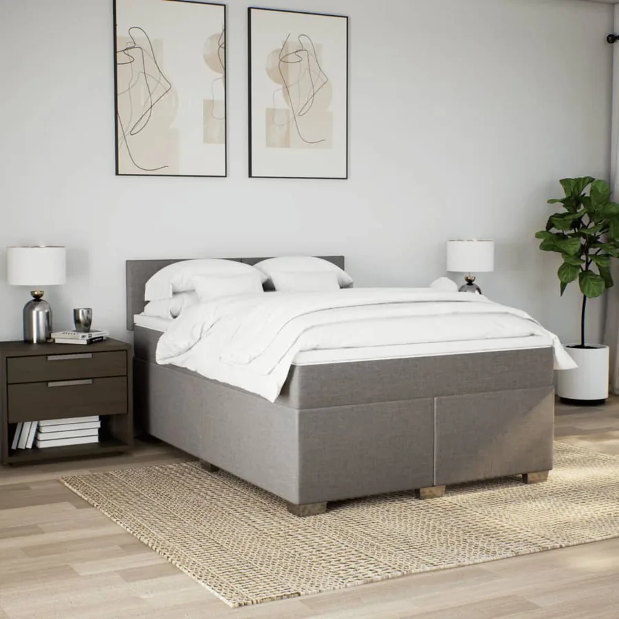 Sommier à lattes de lit avec matelas Taupe 140x190 cm Tissu - 4
