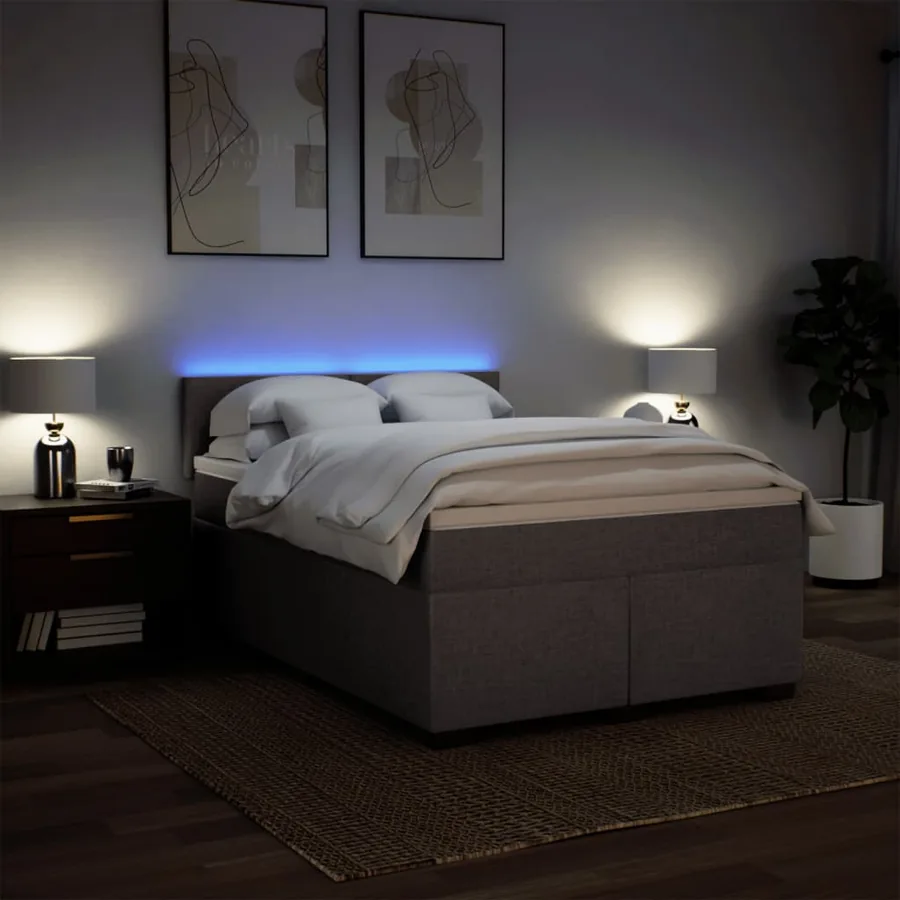 Sommier à lattes de lit avec matelas Taupe 140x190 cm Tissu - 5