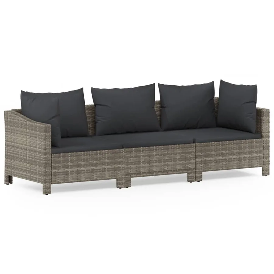 Salon de jardin 3 pcs avec coussins Gris Résine tressée - 2