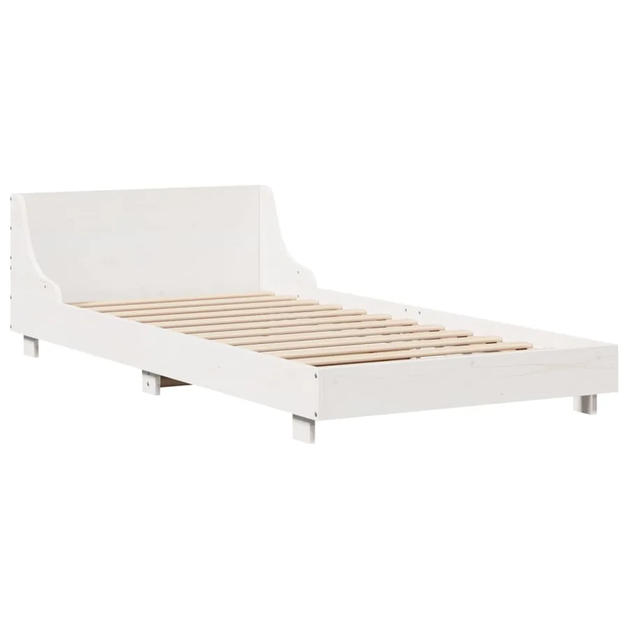 Cadre de lit sans matelas blanc 100x200 cm bois de pin massif - 3