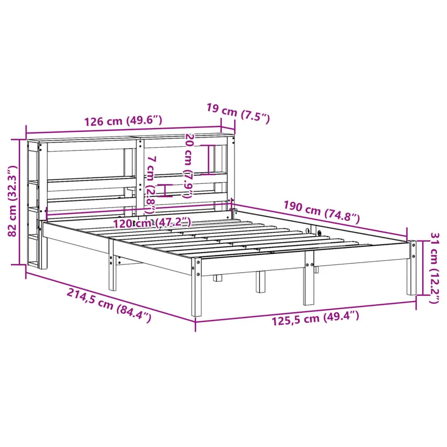 Cadre de lit sans matelas blanc 120x190 cm bois de pin massif - 12