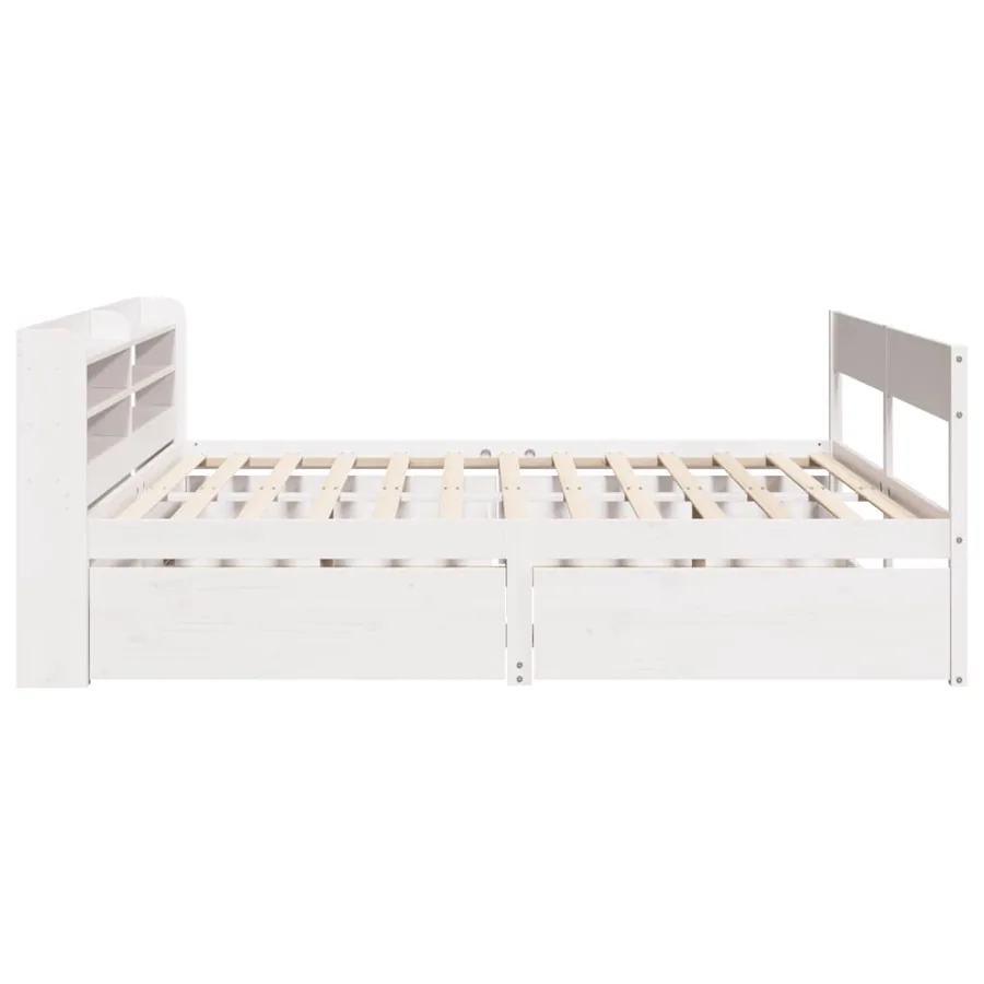 Cadre de lit sans matelas blanc 150x200 cm bois de pin massif - 7