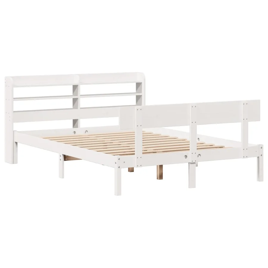 Cadre de lit sans matelas blanc 150x200 cm bois de pin massif - 3