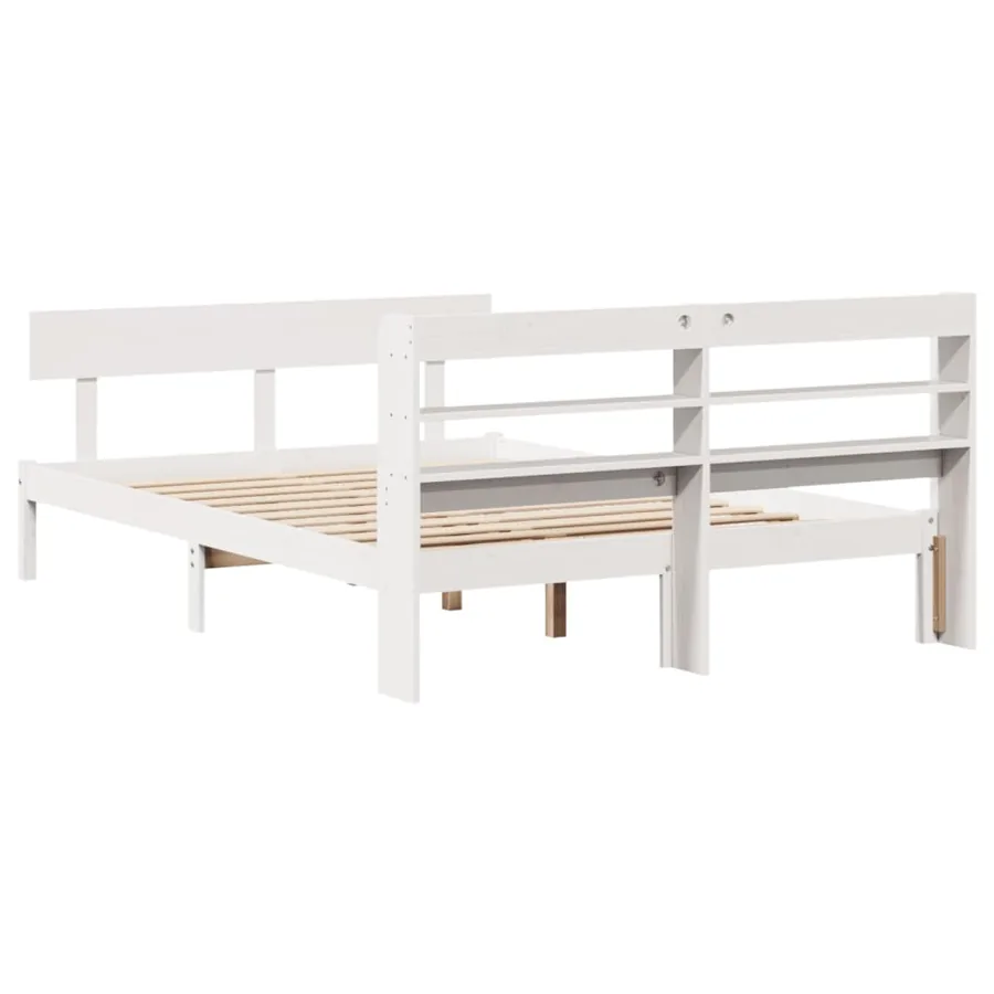 Cadre de lit sans matelas blanc 150x200 cm bois de pin massif - 6