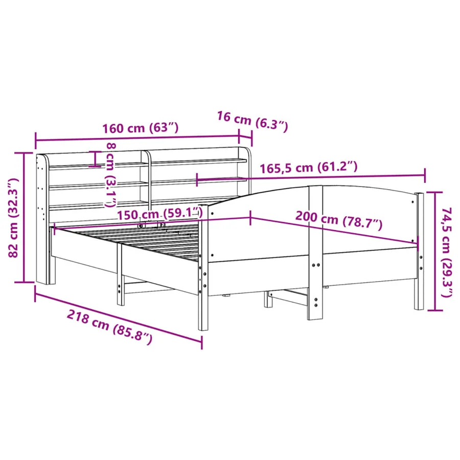 Cadre de lit sans matelas blanc 150x200 cm bois de pin massif - 12