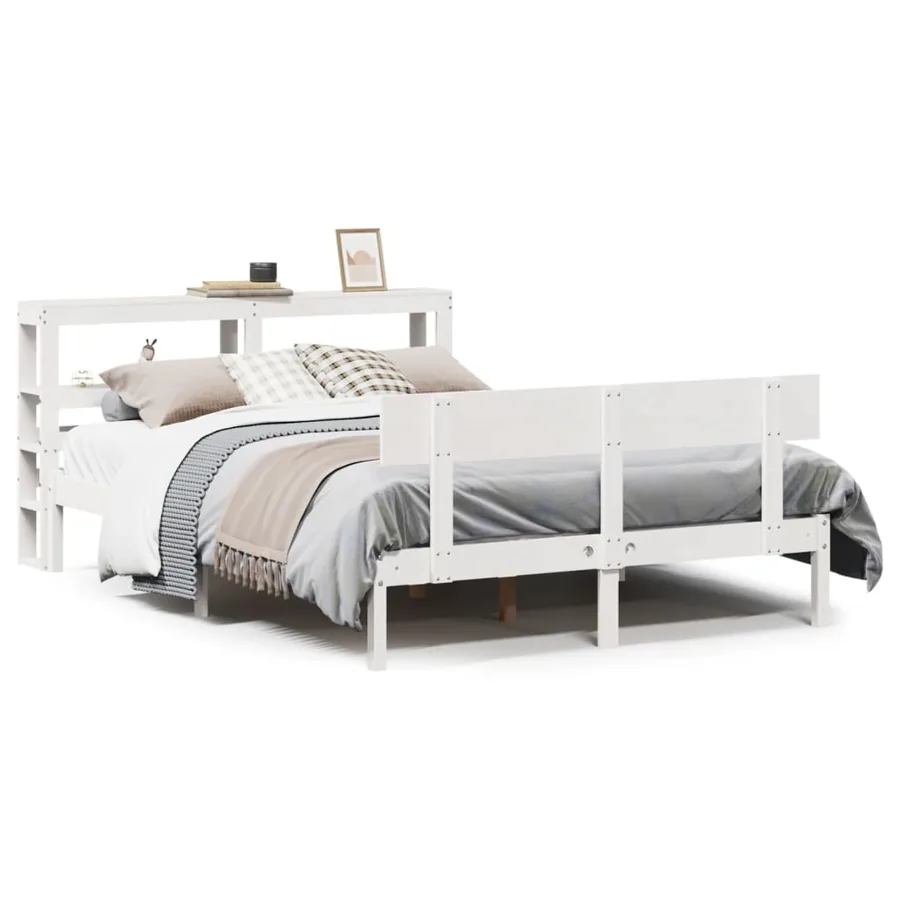 Cadre de lit sans matelas blanc 140x200 cm bois de pin massif - 2