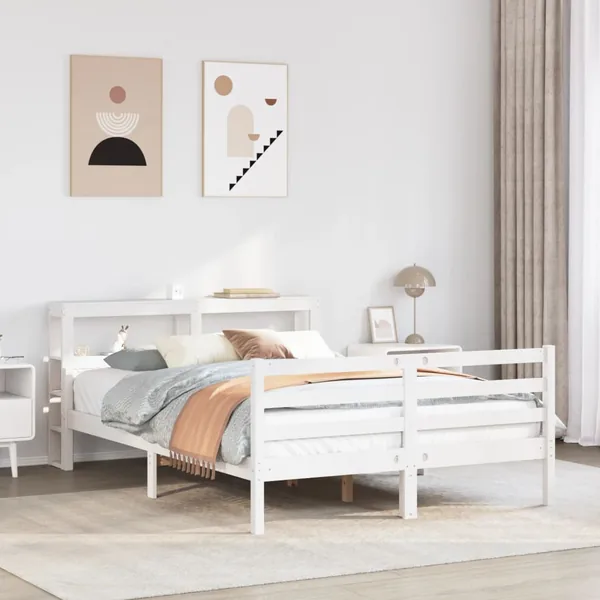 Cadre de lit avec tête de lit sans matelas blanc 140x200 cm