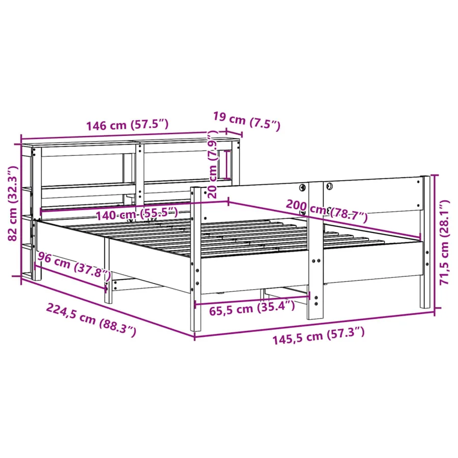 Cadre de lit sans matelas blanc 140x200 cm bois de pin massif - 12