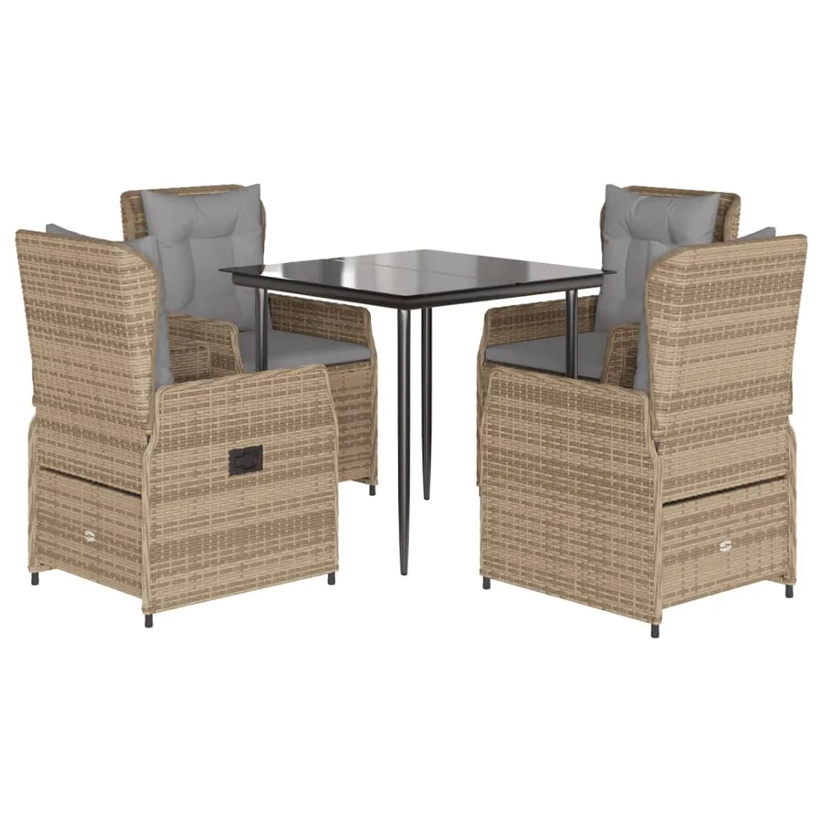 Ensemble à manger de jardin avec coussins 5pcs Beige poly rotin - 2