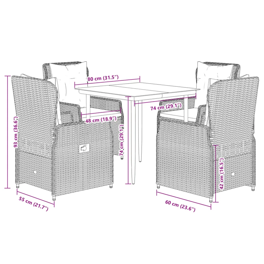 Ensemble à manger de jardin avec coussins 5pcs Beige poly rotin - 8