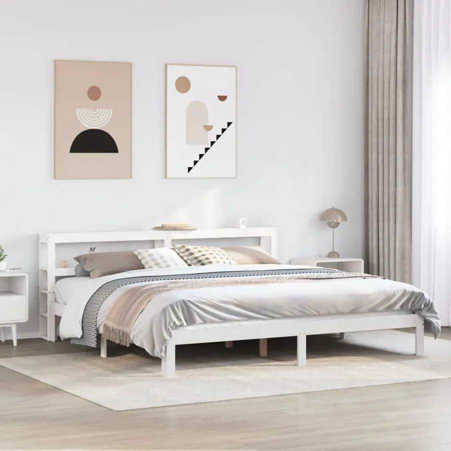 Cadre de lit avec tête de lit sans matelas blanc 180x200 cm