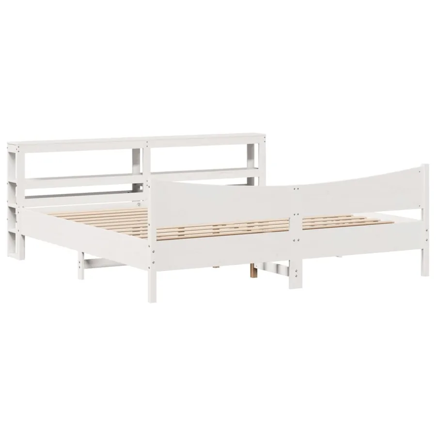 Cadre de lit et tête de lit blanc 180x200 cm bois de pin massif - 2