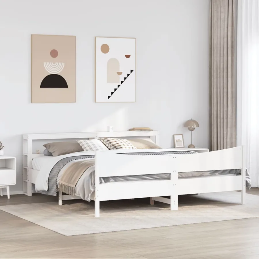 Cadre de lit et tête de lit blanc 180x200 cm bois de pin massif - 3