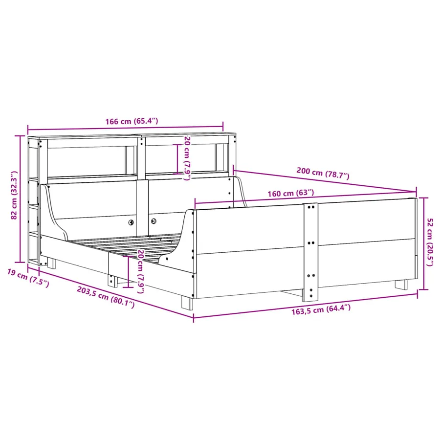 Cadre de lit sans matelas blanc 160x200 cm bois de pin massif - 12