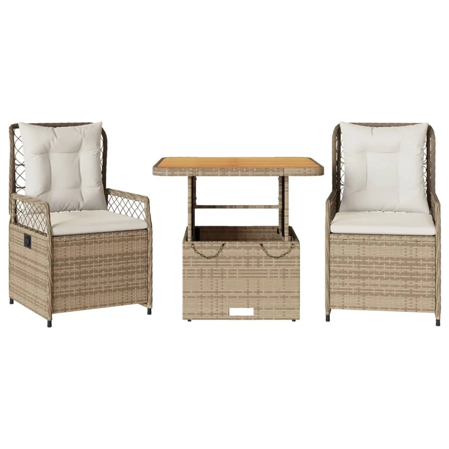 Ensemble à manger de jardin et coussins 3 pcs Beige poly rotin - 2