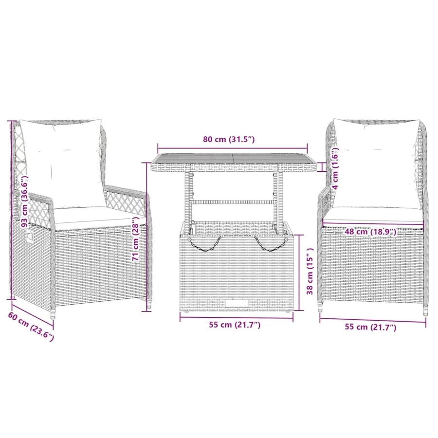 Ensemble à manger de jardin et coussins 3 pcs Beige poly rotin - 9