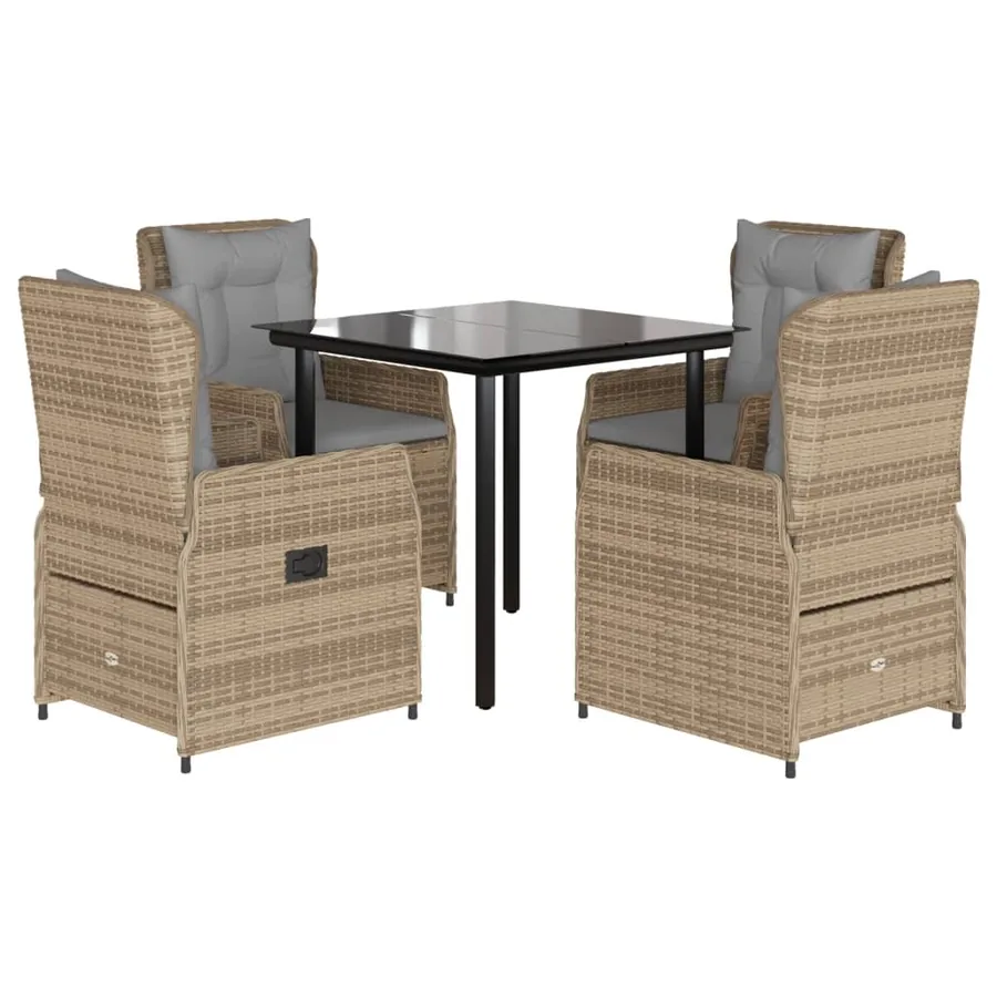Ensemble à manger de jardin avec coussins 5pcs Beige poly rotin - 2