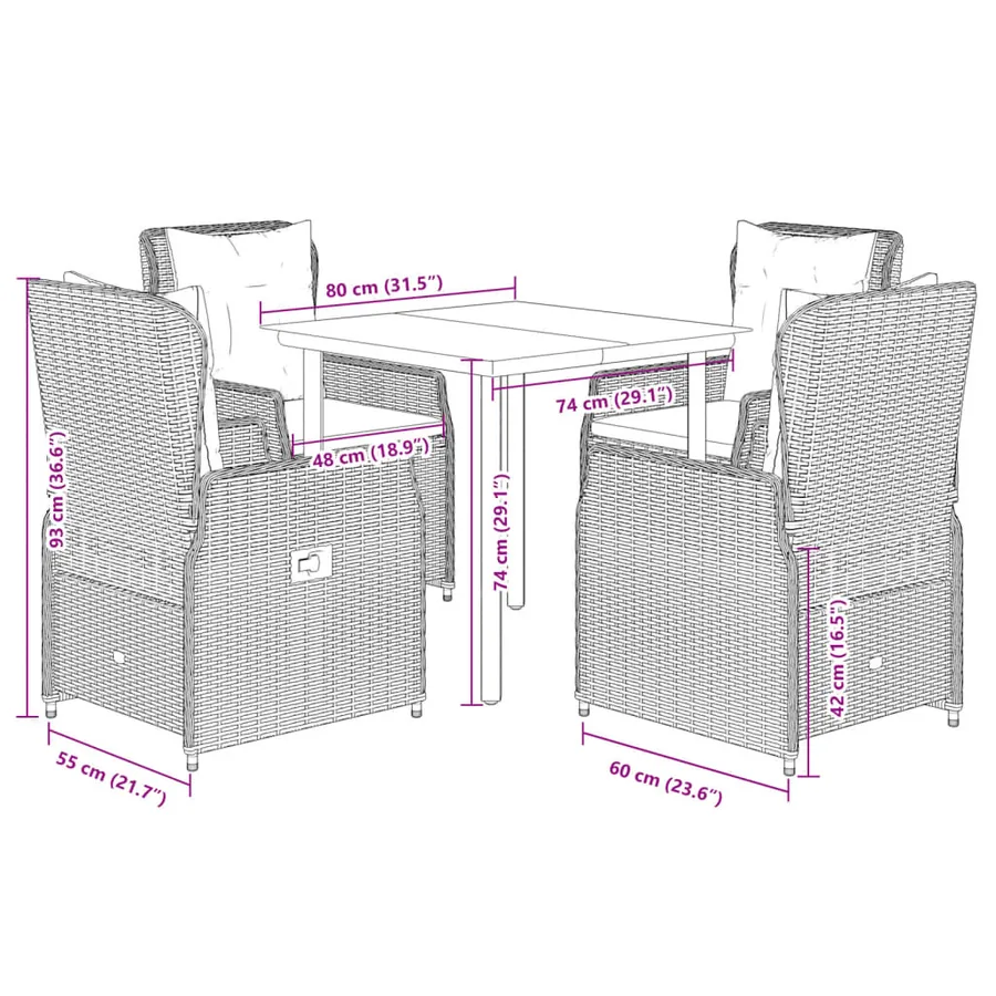Ensemble à manger de jardin avec coussins 5pcs Beige poly rotin - 8