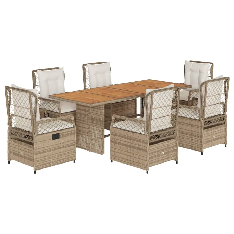 Ensemble à manger de jardin et coussins 7 pcs beige poly rotin - 2
