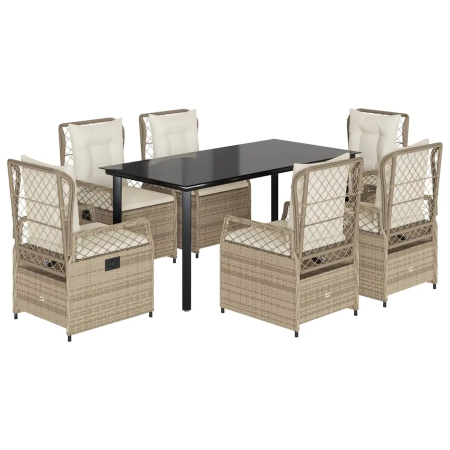 Ensemble à manger de jardin et coussins 7 pcs beige poly rotin - 2