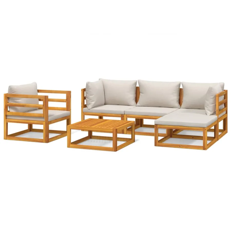 Salon de jardin 6 pcs avec coussins gris clair bois massif - 2