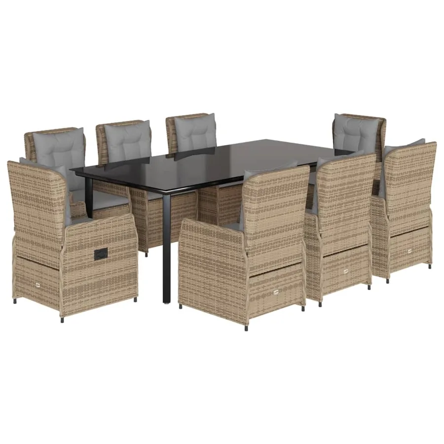 Ensemble à manger de jardin et coussins 9 pcs beige Poly rotin - 2