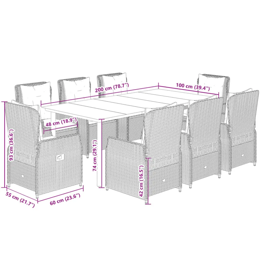 Ensemble à manger de jardin et coussins 9 pcs beige Poly rotin - 8