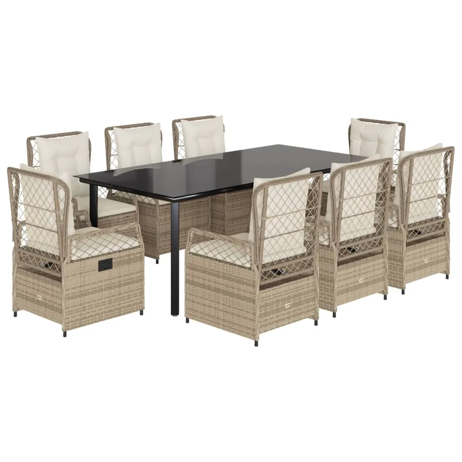 Ensemble à manger de jardin et coussins 9 pcs beige Poly rotin - 2