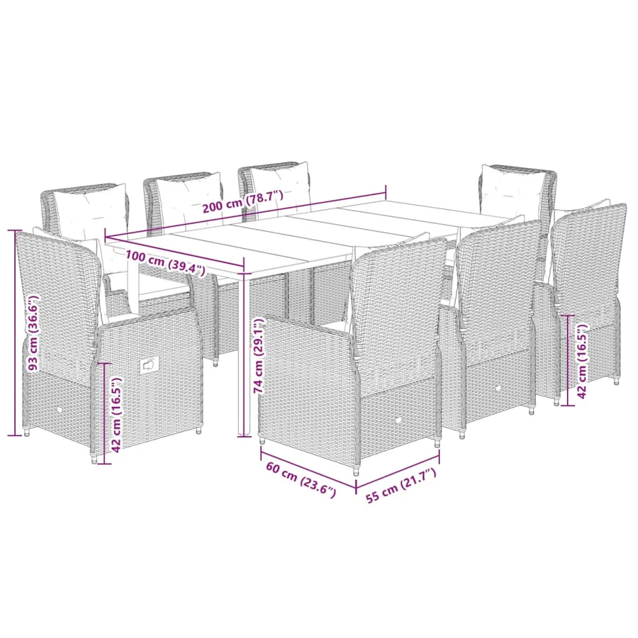 Ensemble à manger de jardin et coussins 9 pcs beige Poly rotin - 8