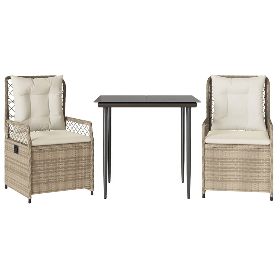 Ensemble à manger de jardin et coussins 3 pcs Beige poly rotin - 2