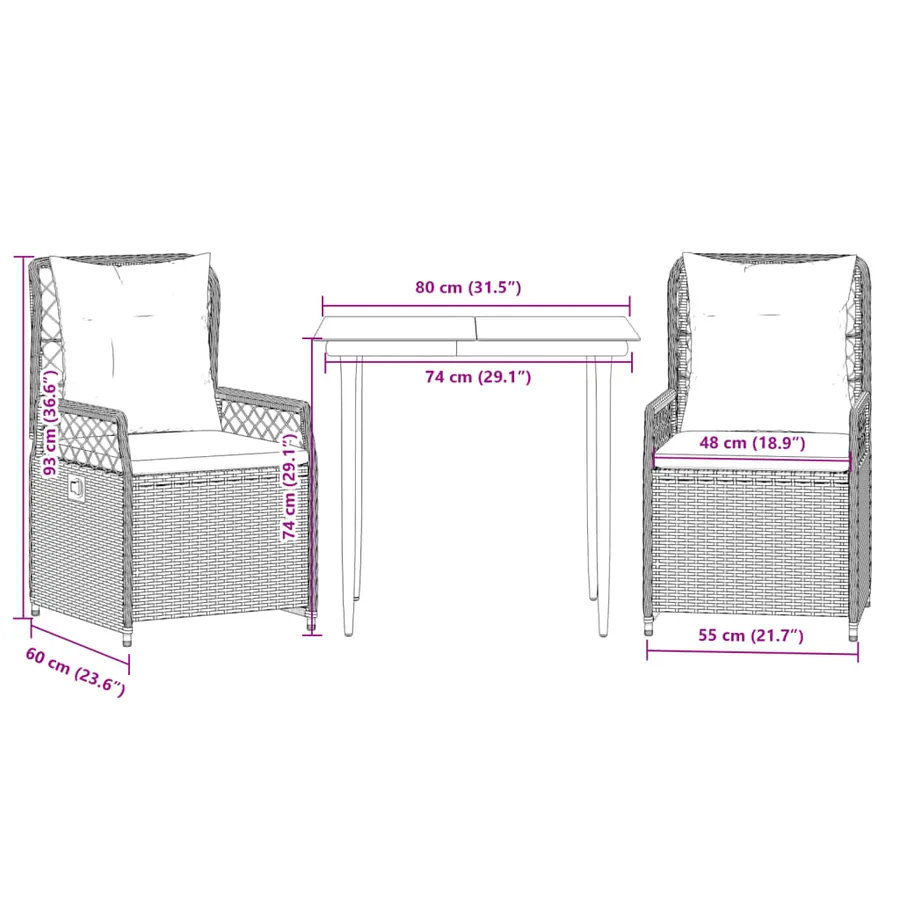 Ensemble à manger de jardin et coussins 3 pcs Beige poly rotin - 8