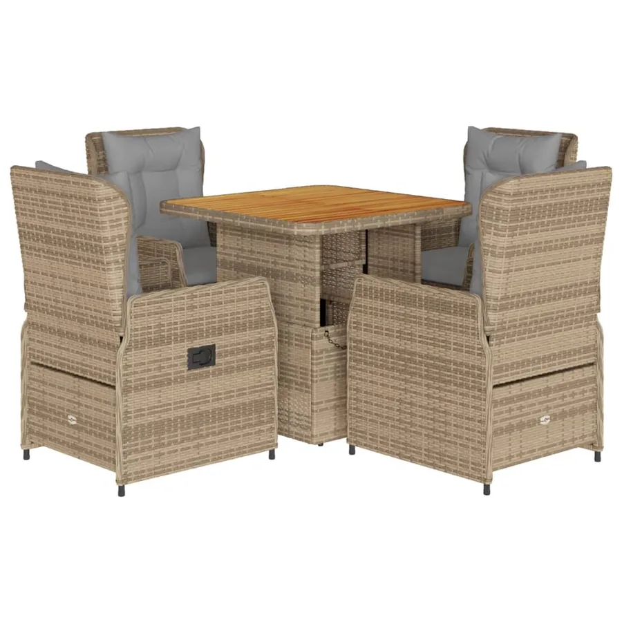 Ensemble à manger de jardin avec coussins 5pcs Beige poly rotin - 2