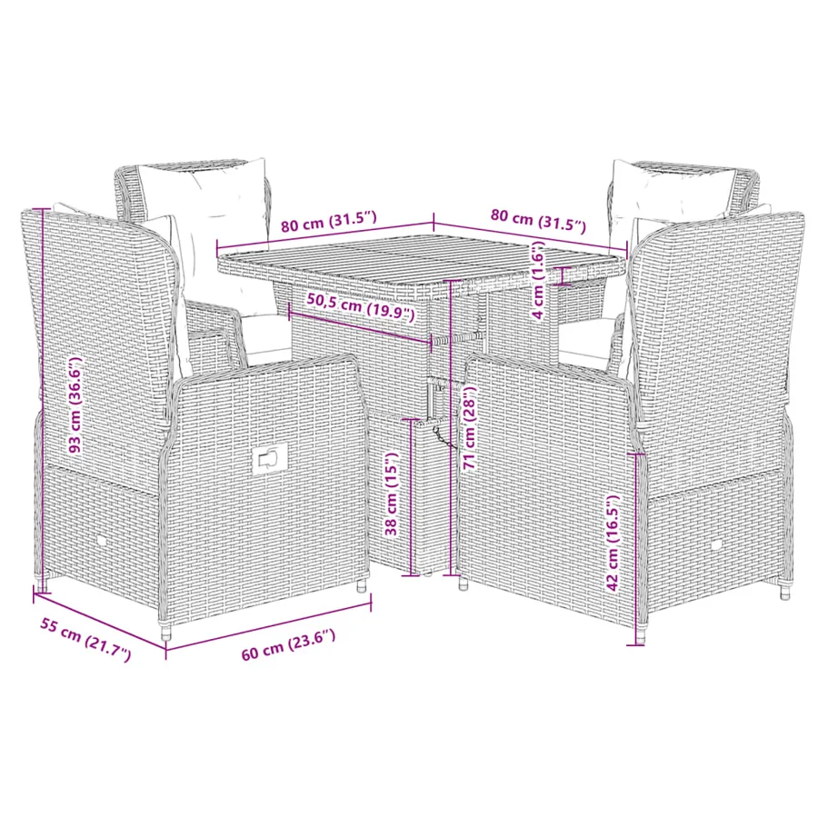 Ensemble à manger de jardin avec coussins 5pcs Beige poly rotin - 9