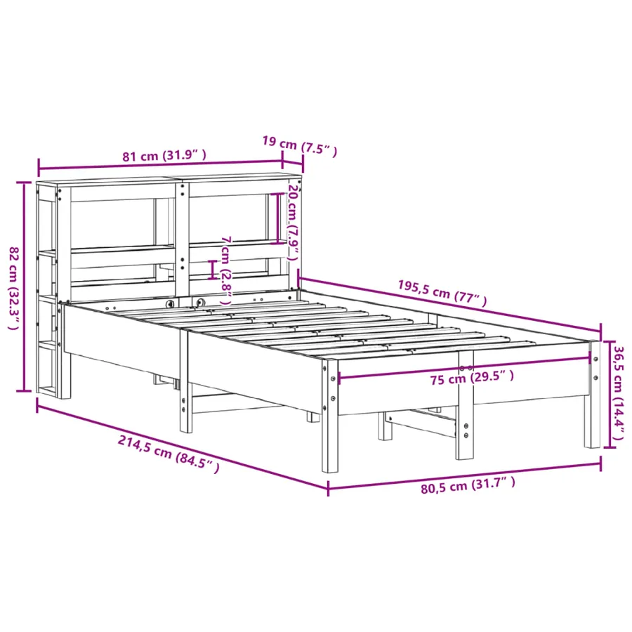 Cadre de lit sans matelas blanc 75x190 cm bois de pin massif - 12