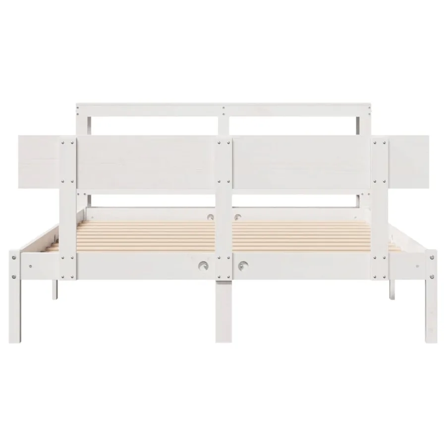 Cadre de lit sans matelas blanc 135x190 cm bois de pin massif - 4