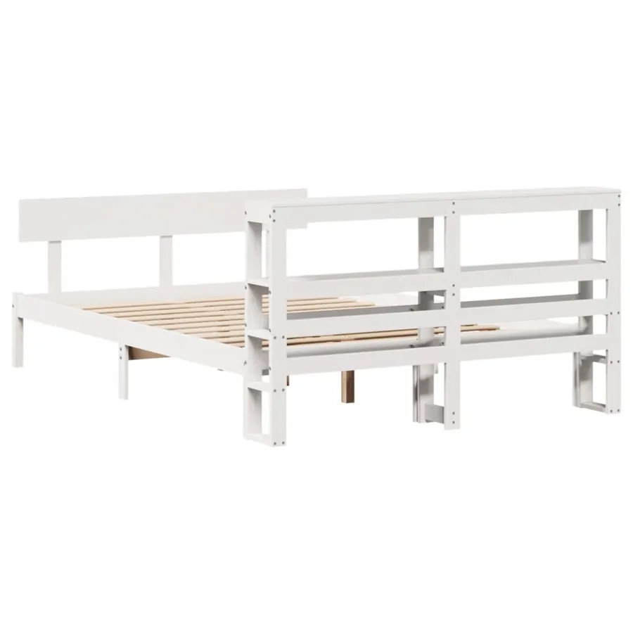 Cadre de lit sans matelas blanc 135x190 cm bois de pin massif - 6