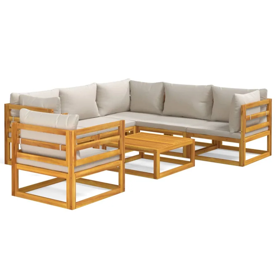 Salon de jardin 7 pcs avec coussins gris clair bois massif - 2