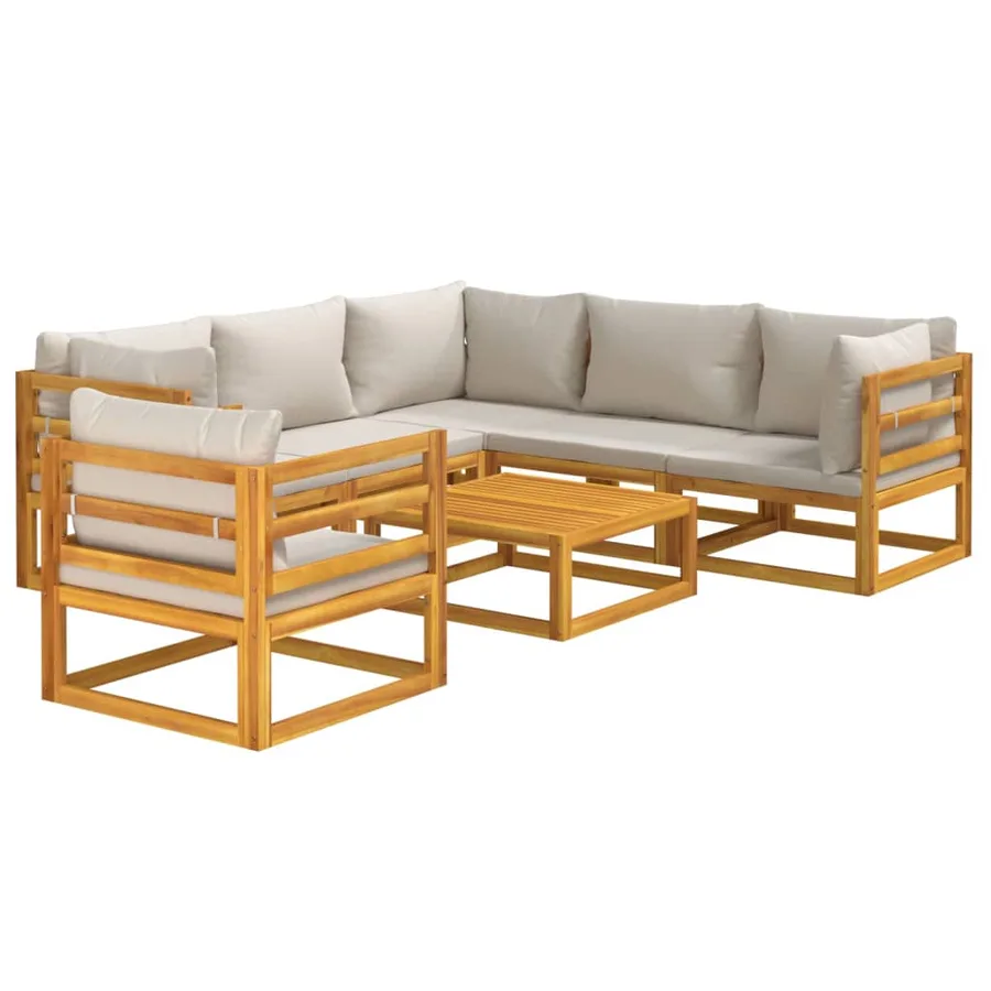 Salon de jardin 7 pcs avec coussins gris clair bois massif - 3