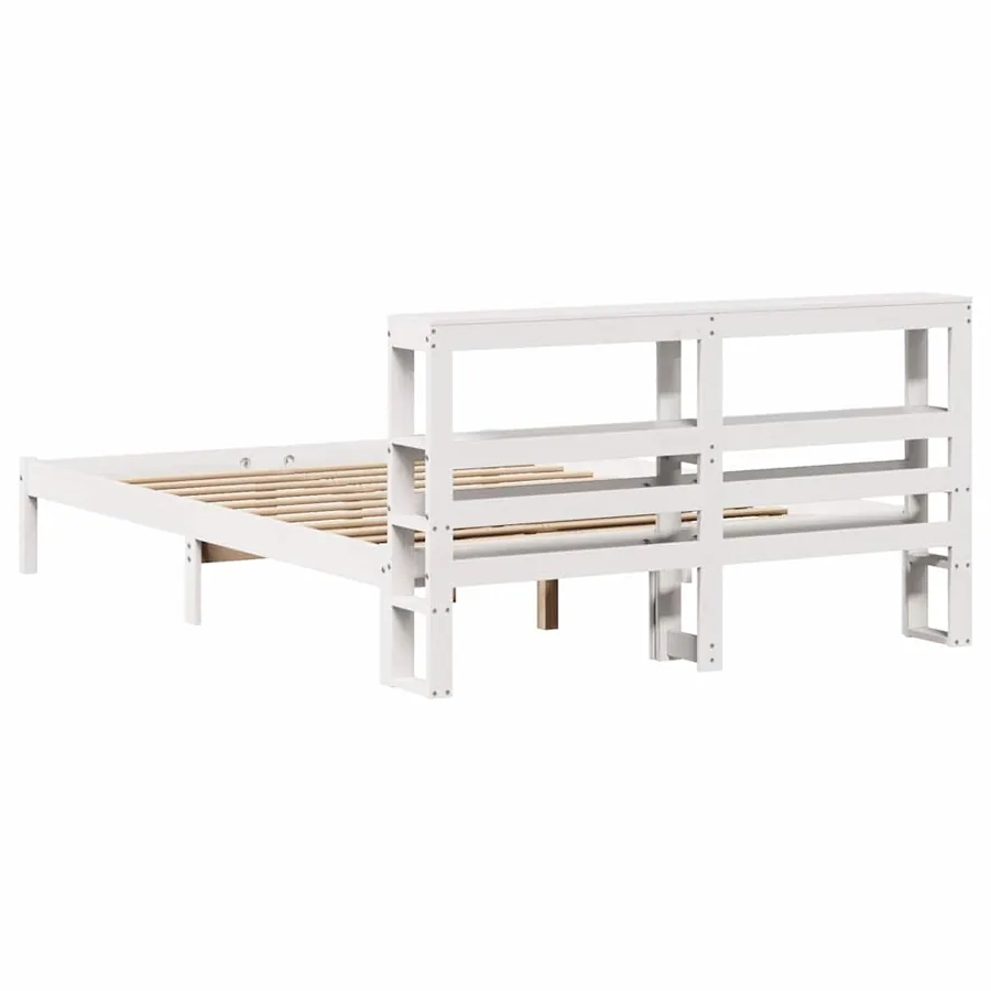 Cadre de lit sans matelas blanc 135x190 cm bois de pin massif - 6