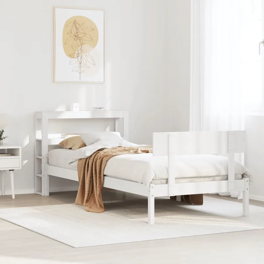 Cadre de lit sans matelas blanc 75x190 cm bois de pin massif