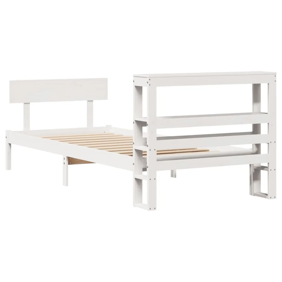 Cadre de lit sans matelas blanc 75x190 cm bois de pin massif - 6